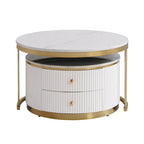 2 Pieces White Round Nesting Coffee Table with Drawers