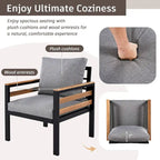 4-Piece Outdoor Sofa Set for 5 with Solid Wood Coffee Table and Removable Cushions