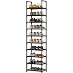 10-Tier Sturdy Metal Shoe Rack with Removable Fabric Shelves, Tall Space-Saving Corner Organizer for Closet, Entrance, Living Room
