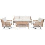 4-Pieces Outdoor Rattan Conversation Sofa Set with Swivel Chairs and Coffee Table