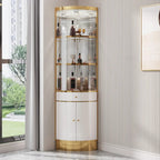 Multiple Levels Glass and Metal Shelf Storage Display Corner Wine Cabinet