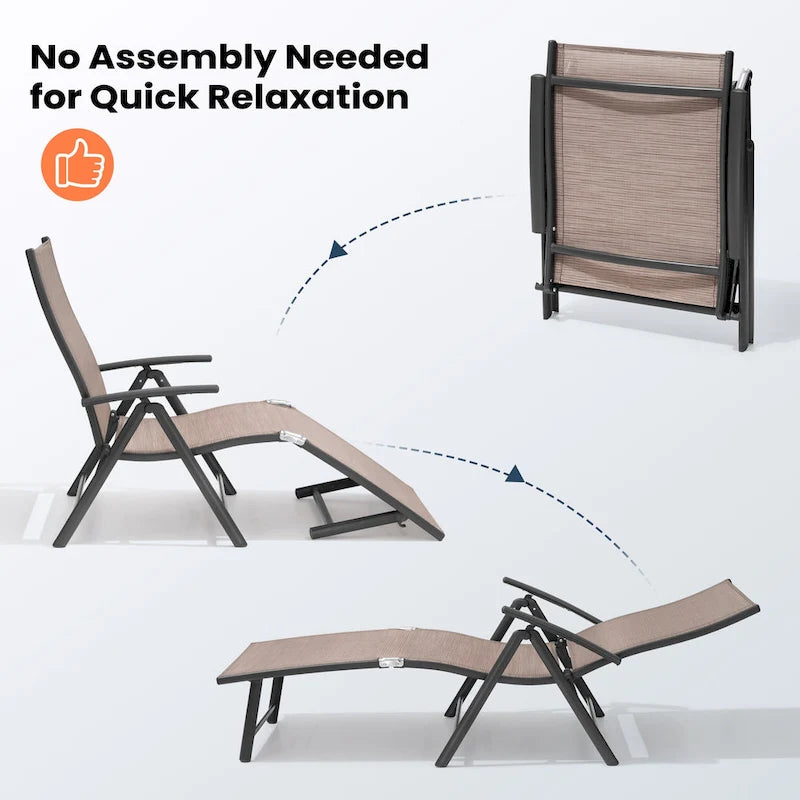 Pellebant 2PCS Adjustable Aluminum Patio Chaise Lounge Chair - N/A