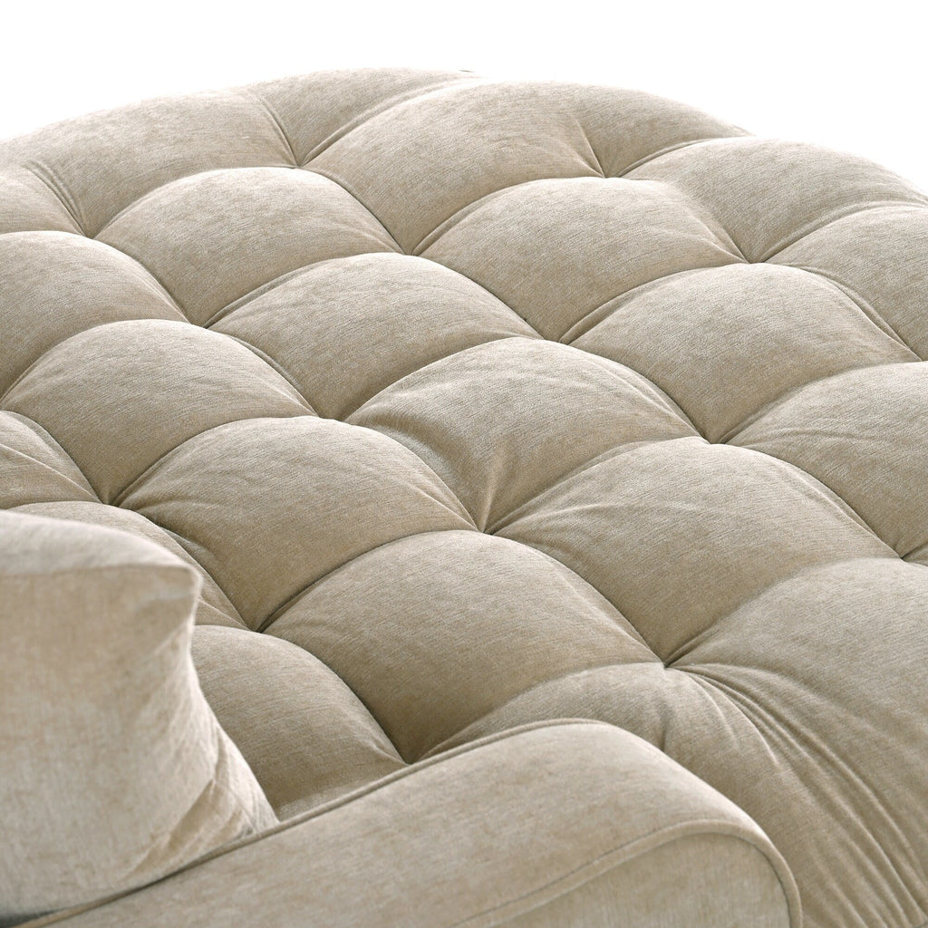 Chenille Chaise Lounge Sofa Bed, Upholstered Sofa Couch with Tufted Backrest and 2 Detachable Pillows for Living Room