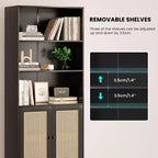 TUYOHW Tall Bookcase with Rattan Doors,5-Shelf Freestanding Storage Cabinet,Bookshelf for Living Room,Bedroom,Home Office