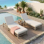 Merax 5-Position Acacia Outdoor Chaise Lounge with Thick Cushions