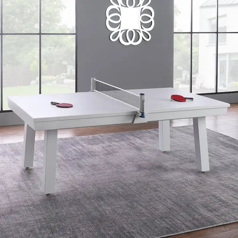 Norwalk Indoor/Outdoor 7ft Slate Pool Table 6-Seater Dining Set with 4 Benches & Accessories, White Finish