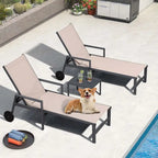 PURPLE LEAF Patio Chaise Lounge Set for 2 Outdoor Chaise Lounger Chair with Aluminum Frame