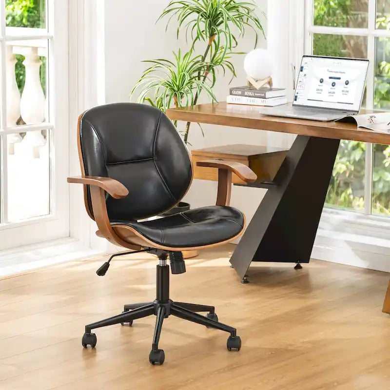 Glitzhome Leatherette Adjustable Swivel Desk Office Chair with Armrest Ergonomic Design