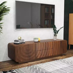JVNOXK 58-inch TV Stand, Mid-Century Spiral Wave Design, with Storage Cabinet and Two Drawers, Suitable for Living Room or Bedroom, Walnut