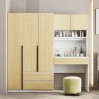 3-in-1 Wardrobe Closet with Vanity Desk, Desk Set, Bedroom Armoire with 2 Drawers 3-Door Storage Desk Wardrobe