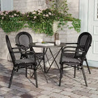 Flash Furniture 4 Pack Lourdes Indoor/Outdoor Commercial Thonet Bistro Stacking Chair with Arms, PE Rattan and Aluminum Frame