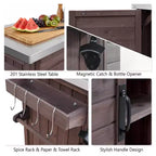 Outdoor Kitchen Island with Foldable Side Table,Outdoor Grill Cart with Stainless Steel Top,Hidden Trash Cabinet for Lawn & Garden
