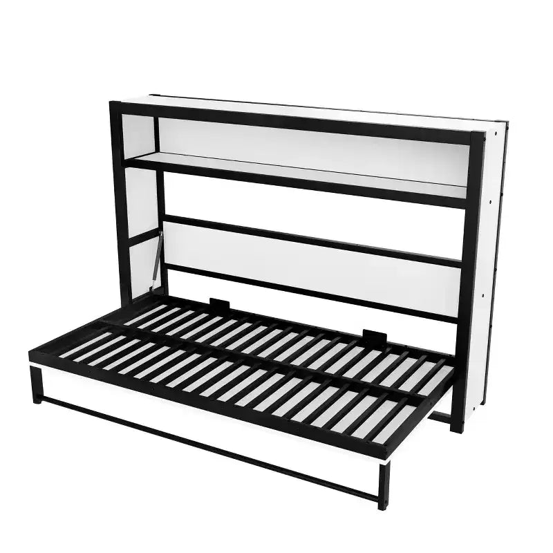 Twin Size Murphy Bed with Shelves, Metal Wall Bed with Foldable Design for Small Space