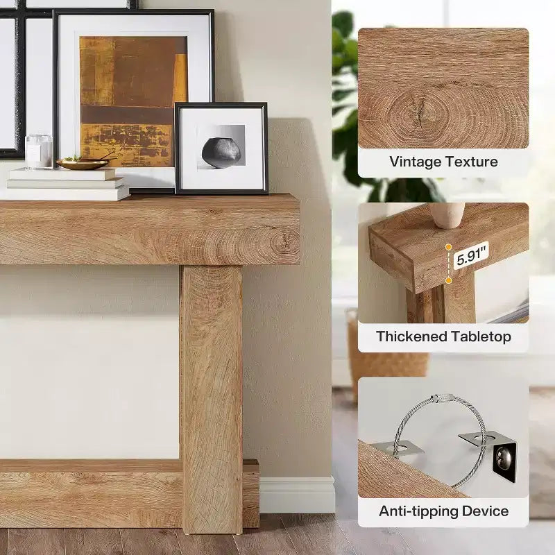 62.99-Inch Wood Console Table, 2-Tier Narrow Long Farmhouse Entryway Table