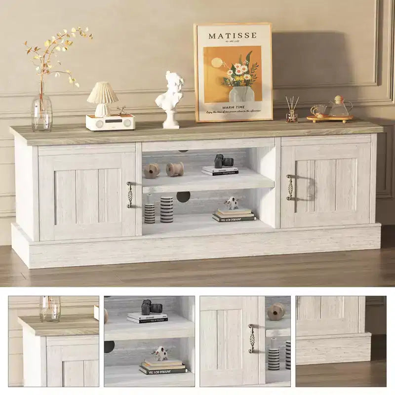 Modern TV Stand for 65-Inch TVs, Rustic Wood Entertainment Center with Spacious Storage Cabinets, Media Console Table for Living Room & Office