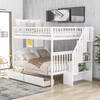 Full over Full Bunk Bed with Drawers and Storage Staircase