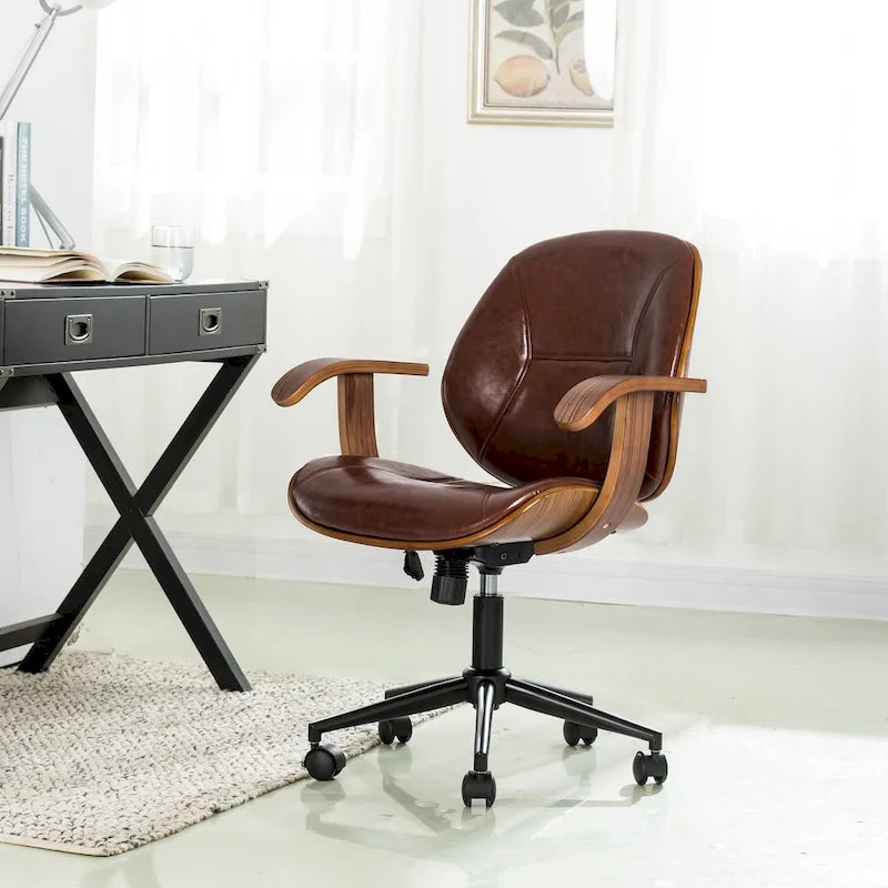 Glitzhome Leatherette Adjustable Swivel Desk Office Chair with Armrest Ergonomic Design