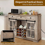 53 Barn Door Buffet Coffee Bar Cabinet with Wine Rack, Kitchen Sideboard Storage Cabinet