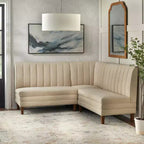 Lifestorey 4pc Kerrington Channel Back Banquette Dining Set Walnut/Cream: Linen-Look Fabric, Pedestal Table