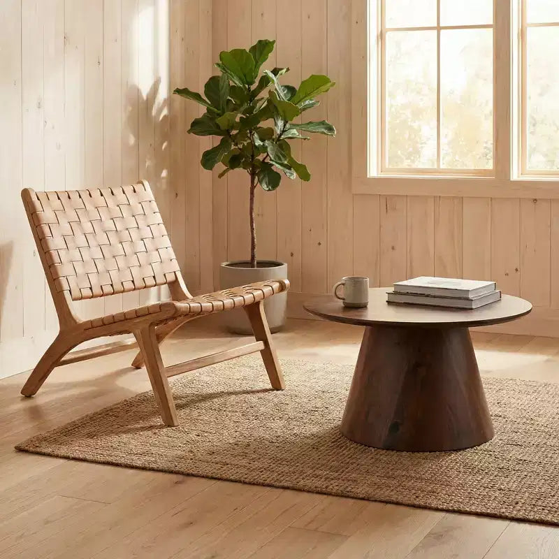 Walnut Wood Grain MDF Round Coffee Table, 23.6 Diameter, 13.7 Height