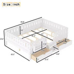 Bellemave Queen Size Toddler Bed with 14 Safety Guardrails, Space-saving Bed Frame with Built-in Bookshelves & 2 Under-Bed Storage Drawers