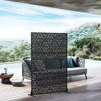 MAYEERTY Room Divider Screen Francis Rice Pattern Black Galvanized Sheet 72x47x2in 3-Piece Set 3-Piece Set