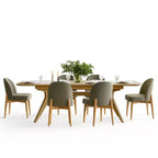 7-Piece Dining Table Set, 78-96 Extendable Trestle Base Table with Upholstered Chairs Featuring Solid Wood Legs-Panipeachy