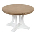 Round Wood Coffee Table, Rustic Brown & White, Criss-Cross Base