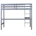 Okak Minimalism Loft Bed with Ladder, Rubber Wood Twin Loft Bed with Safety Guardrail and Build-In Desk, Bed Frames for Kids, Teenagers