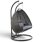 LeisureMod 2 Person Hanging Egg Chair with Stand - Outdoor/Indoor Rattan Wicker Patio Swing Hammock Lounger with Cushions