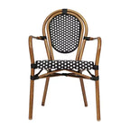 Flash Furniture 4 Pack Lourdes Indoor/Outdoor Commercial Thonet Bistro Stacking Chair with Arms, PE Rattan and Aluminum Frame