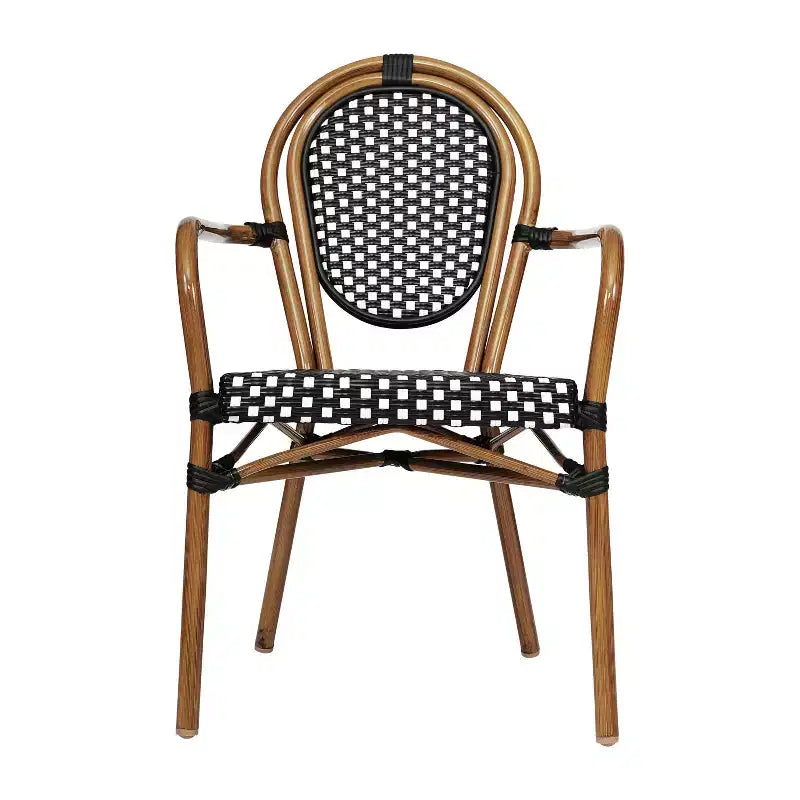 Flash Furniture 4 Pack Lourdes Indoor/Outdoor Commercial Thonet Bistro Stacking Chair with Arms, PE Rattan and Aluminum Frame