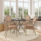 Flash Furniture 4 Pack Lourdes Indoor/Outdoor Commercial Thonet Bistro Stacking Chair with Arms, PE Rattan and Aluminum Frame