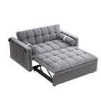 Velvet Convertible 55 2-Seater Sleeper Sofa with Pull-Out Bed, Adjustable Recline, Side Pockets, and Phone Holder