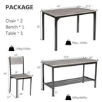 Costway 4pcs Dining Table Set Rustic Desk 2 Chairs & Bench w/ Storage Rack