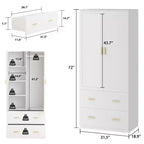 Hitow Armoire Double Drawer Mirrored Door Closet Zoned Storage