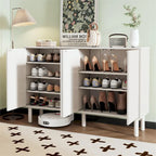 Minimalist Shoe Cabinet with 5 Solid Wood Legs and Fluted Doors