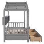 Whisen Twin Size House Bed & Kids Bed, Playhouse Bed with 2 Drawers, Storage Shelf
