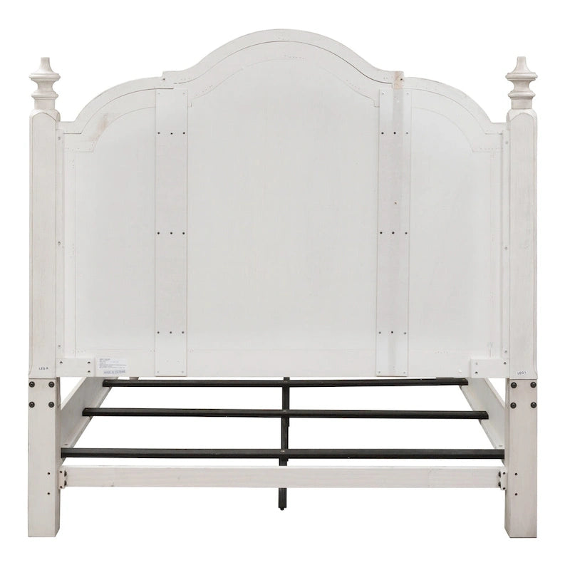Farmhouse Cottage Queen Poster Bed ¨C Antique White with Chestnut Tops