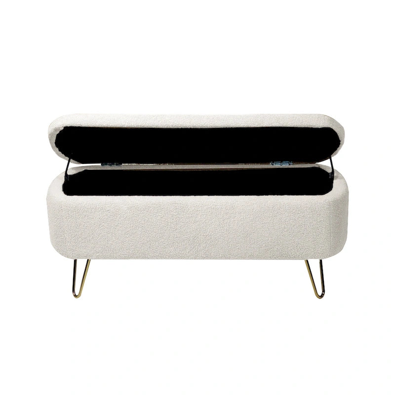 Ovale opbergbank met goudkleurige metalen poten – 100 cm L x 40 cm B x 39,4 cm H