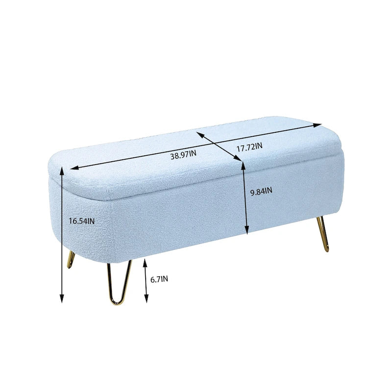 Ovale opbergbank met goudkleurige metalen poten – 100 cm L x 40 cm B x 39,4 cm H