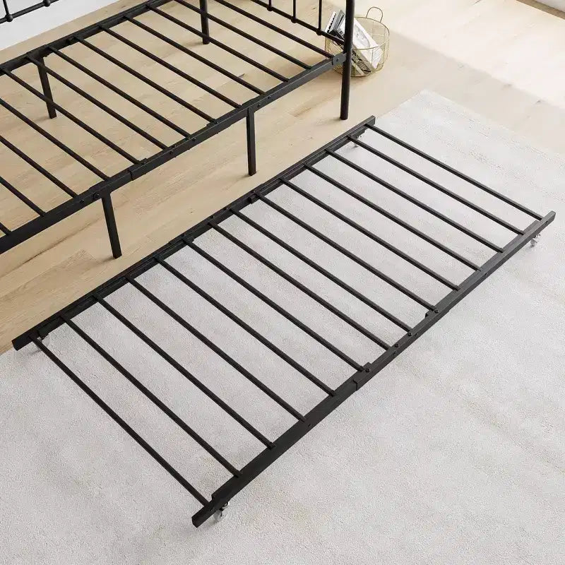 MAYEERTY Twin Size Metal Daybed Frame with Trundle, Heavy Duty Sofa Bed Platform, No Box Spring Needed, Black