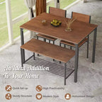Costway 4pcs Dining Table Set Rustic Desk 2 Chairs & Bench w/ Storage Rack
