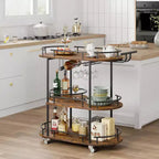 Bar Carts with 4-Tiers Storage ShelvesMobile Bar Seving Carts On Wheels with Wine Rack and Glass Holder for Kitchen, Dining Room, Living Room