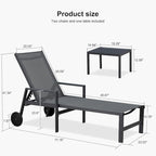 PURPLE LEAF Patio Chaise Lounge Set for 2 Outdoor Chaise Lounger Chair with Aluminum Frame