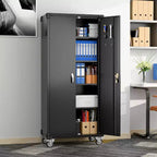 Garage Storage Cabinet with Wheels & Pegboard, 72 H Locking Metal Storage Cabinet with 2 Doors & 4 Adjustable Shelves for Garage Workshop