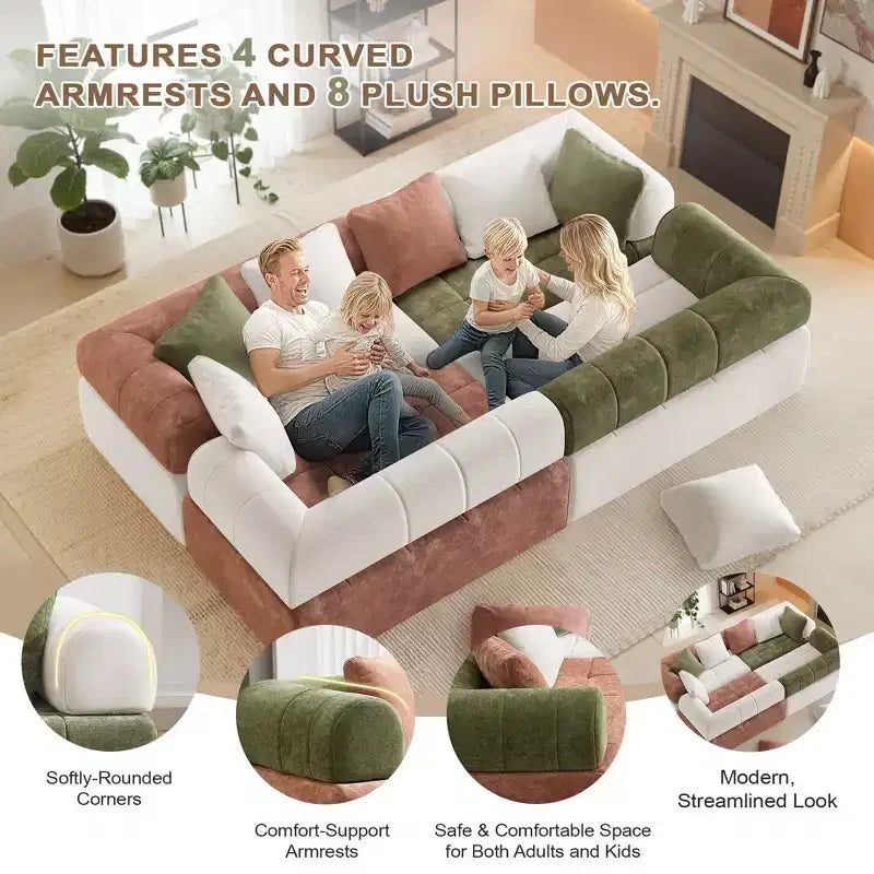 110.23 in. W Colorblock Modular 4-Seater Chenille Sofa with Curved Armrests