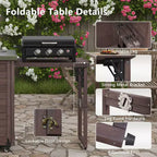 Outdoor Kitchen Island with Foldable Side Table,Outdoor Grill Cart with Stainless Steel Top,Hidden Trash Cabinet for Lawn & Garden
