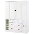 Whisen 71 Tall Freestanding Kitchen Pantry, Large Dining Storage Cabinet Cupboard Sideboards With 4 Foldable Doors, Shelves, Wine Racks