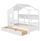 Whisen Twin Size House Bed & Kids Bed, Playhouse Bed with 2 Drawers, Storage Shelf